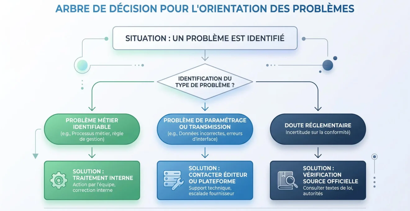 Arbre de décision pour traiter ou escalader une anomalie de facturation électronique